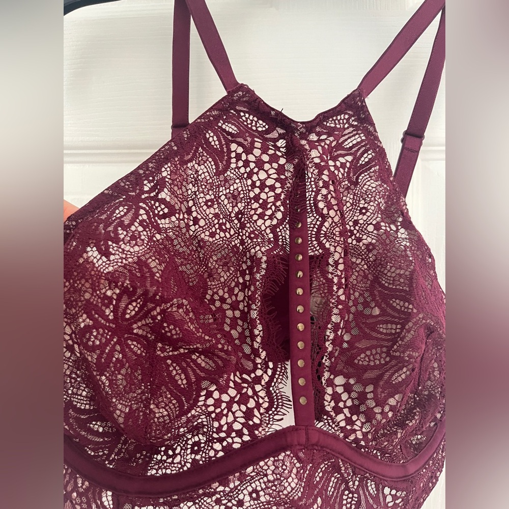 Victoria Secret Women's Whimsygoth Alluring Lace Sheer Bralette Burgundy 36C - Picture 6 of 14